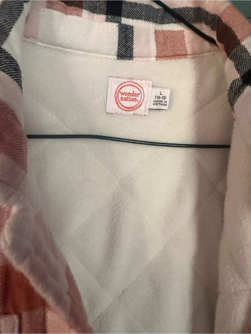 wonder nation Pink & White Plaid Sherpa-Lined Shacket